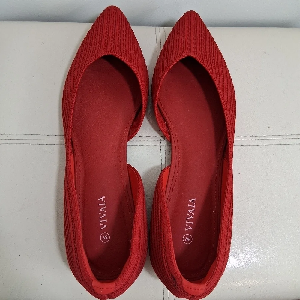 Vivaia Melia Pointed-Toe Striped Bellet Flat In Ruby Size 9.5 NWOT